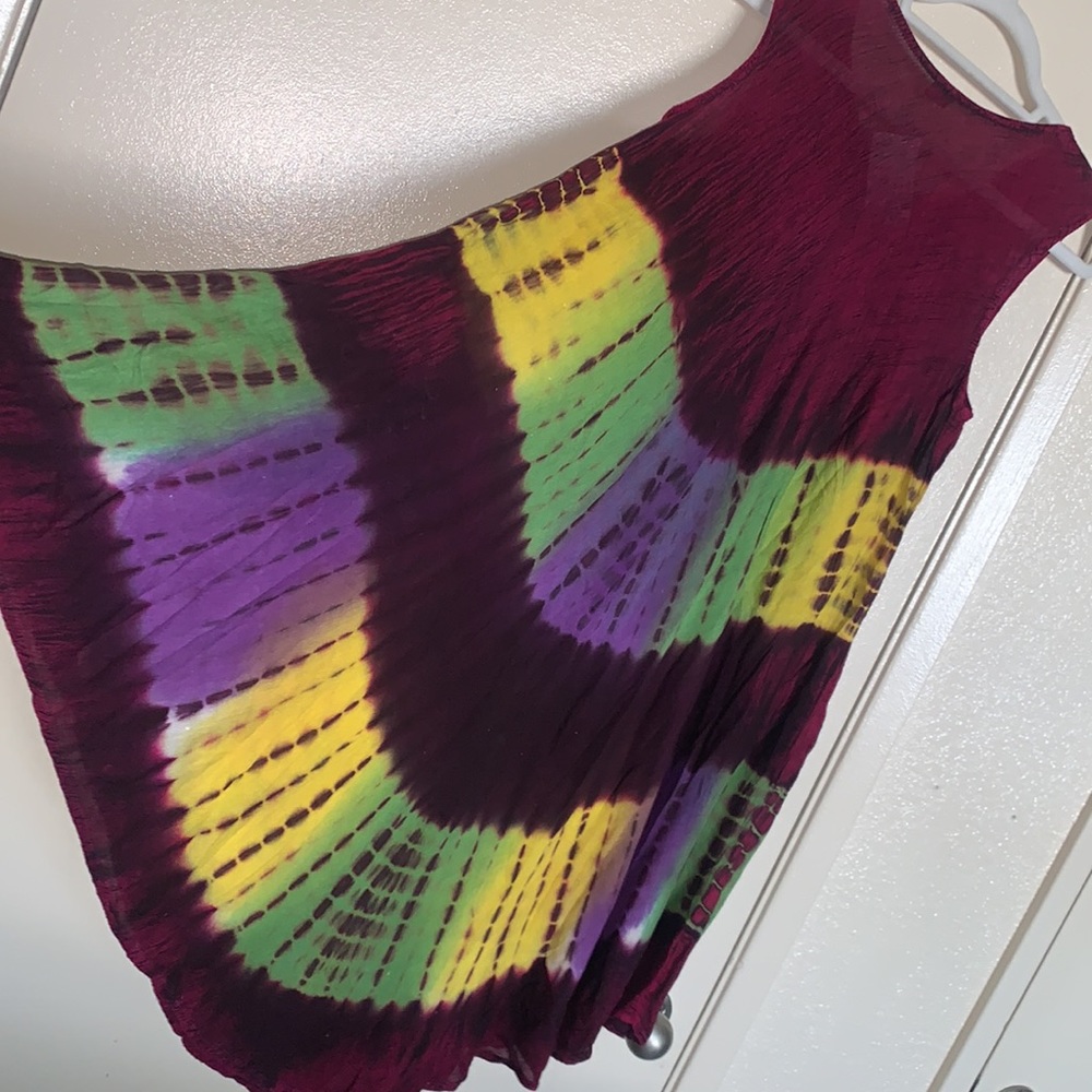 New Indian Bohemian Tie-Dye Sleeveless Caftan Umbrella Sun Dress - Picture 5 of 11